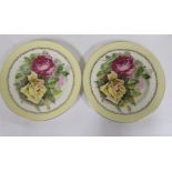 Pair of Clarice Cliff gilt and floral decorated wall plates, 27cm diameter