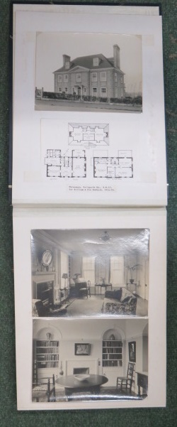 Photograph album containing nearly sixty pages of photographs and architectural plans of the work