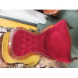 Mahogany button back chair in red upholstery