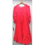 Circa 1970s full length long sleeve belted red corduroy Laura Ashley dress, size 14