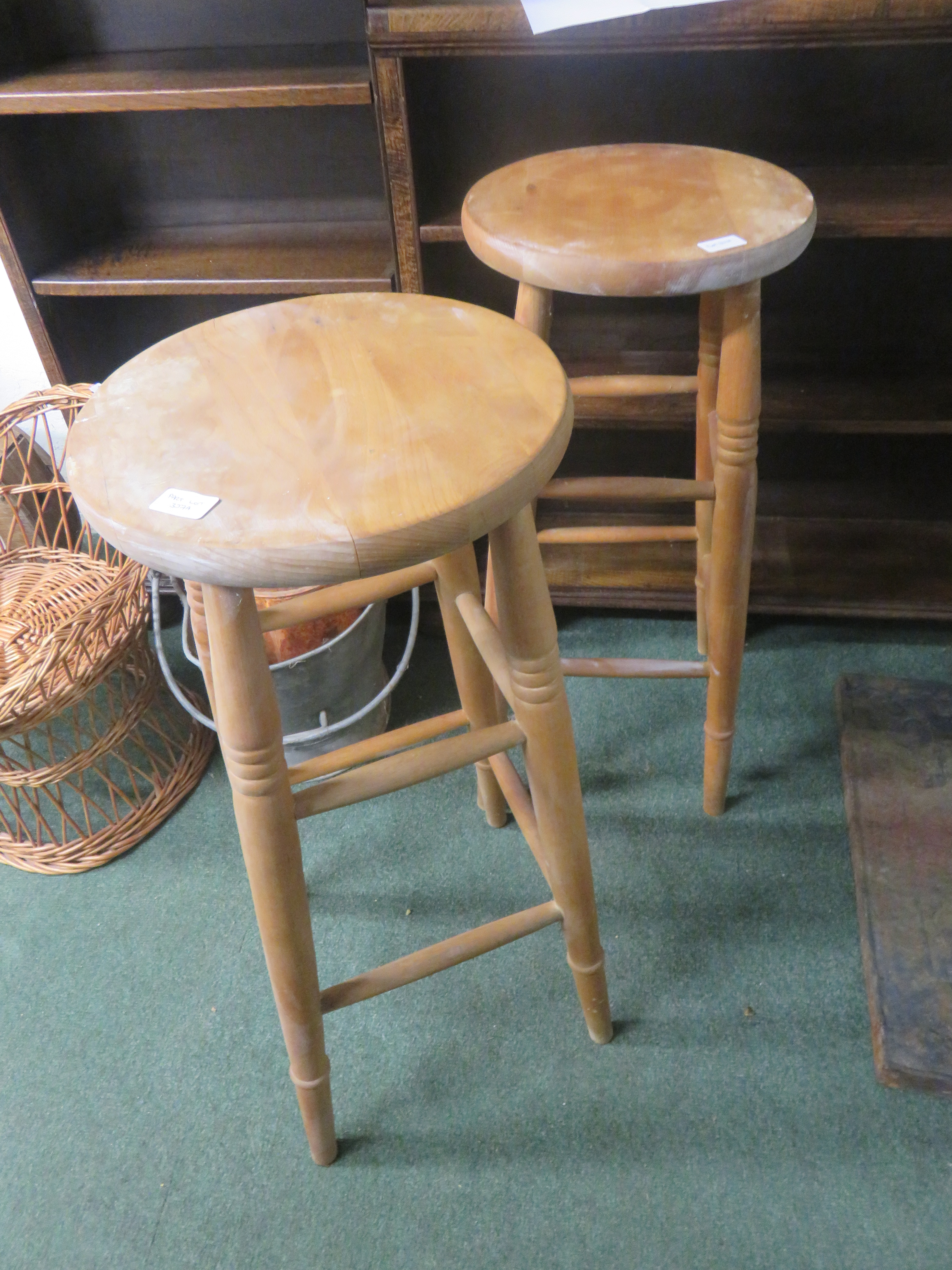 Two pine bar back stools