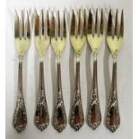 Set of six cased continental silver (tested) cake forks, each marked to the underside Breuker 90,