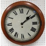 Mahogany circular case single fusee school wall clock with winding key and pendulum