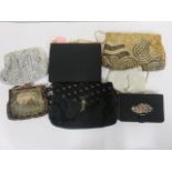 Seven clutch bags/purses, to include beads, mesh threads and tapestry