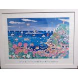 John Dyer print, Beside the Wave Gallery, 59cm x 78.5cm, framed