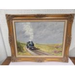 Chris Woods, oil on canvas of a Great Western Railway steam train titled 'Ingra Tor' with label