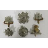 Six cap badges to include two types of Cambridgeshire Regiment Lancashire Fusiliers etc Condition: