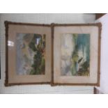 Two unsigned watercolours, possibly by the same hand, the first of a mountainous landscape scene,