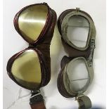 A pair of Japanese World War II type aviator goggles with celluloid lenses, with a small logo of