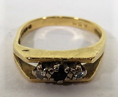 A marked 750 gold diamond and sapphire ring, with faded markings, ring size M 1/2, weight 4.2g