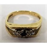A marked 750 gold diamond and sapphire ring, with faded markings, ring size M 1/2, weight 4.2g