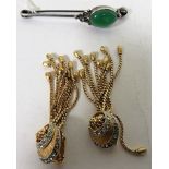 A pair of clip on gold tone and crystal dangle drop earrings, together with a white metal and