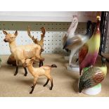 Beswick stag with 954 impressed to the underneath, together with a Beswick deer and fawn, and