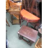 Nest of three tables in oak, together with a telephone stand and a reproduction hall table