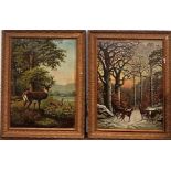 After R. Georgws, a print of three deer in a woodland winter setting with snow on the ground,