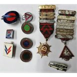 Quantity of transport related badges etc to include the Bristol Omnibus, silver badges for 20, 25,