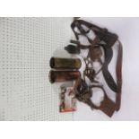 A World War I officers Sam Browne belt, sword belt and spurs, together with his spirit flask etc,