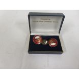 Blood donor enamelled tie pin together with two matching badges