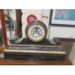 Victorian slate and marble twin train mantel clock, with Roman Numeral dial