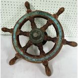 Wooden ships wheel with metal centre stamped, Simpson Lawrence 45cm