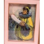 Decoupage picture of a clown painted in oils, 26cm x 18cm