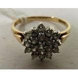 A marked 375 and import marks gold white stone cluster ring, ring size O 1/2, weight 2g