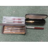 Parker Fountain Pen, uncased, together with a cased Parker ball point pen and pencil set, a cased