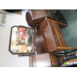 Mahogany dressing table with mirrored back and two drawers, 150cm x 76xm x 49cm
