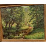 After Wilhelm Schacht, a lithograph titled, Trout Stream in the Franconian Forest, 74cm x 58cm,