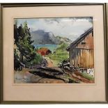 Margaret Morcom, watercolour titled, Norway, signed, 21.5cm x 26.5cm, with label verso, framed and