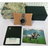 A Gentleman's steel Rolex Oyster Perpetual Datejust watch, with a black dial and model number 16220,