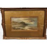 C. Russell, watercolour of a coastal scene, signed in pencil bottom right, 17cm x 36cm