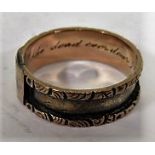 An unmarked rose gold (tested) Victorian signet band ring with engraved monogram to cartouche and