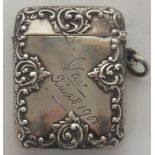 Victorian silver vesta case with floral decoration to the edges hallmarked for Birmingham, weight