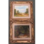 Arthur Read - two oil on canvas pictures of two badges coming out of a sett and landscape scene