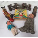 Small collection of tin plate toys together with a boxed Hoop n Hoop Bear