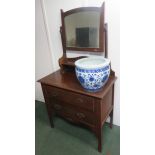 A stained oak small dressing table with swing mirror 155 x 84 x 46