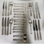 Collection of loose King's Pattern silver plated cutlery comprising six large knives, six small