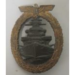 A High Seas Fleet badge, the battle ship is convex with a nice almost bronze colour. The back is