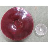 Cranberry glass bowl, 31.5cm diameter, together with a Baccarat clear glass bowl