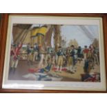 A framed print titled Nelson's Last Signal at Trafalgar, 40cm x 60cm