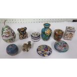 Collection of ten miniature cloisonne items to include a teddy bear