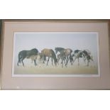 After Patrick Oxenham, a signed limited edition print no 27/500 of horses and ponies, 32cm x 61cm