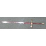 Sixteen century large two handed sword, the ricasso covered in simulated leather and with brass