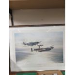A print by Robert Taylor 'Memorial Flight' showing a Spitfire, Hurricane and Lancaster with