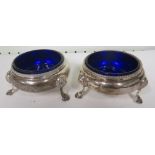 Pair of Silver Salt Cellars with original blue liners, hallmarked for London, 1859, 4.2ozt