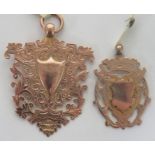 Two marked 9ct rose gold blank cartouche medals, gross weight 12.5g