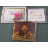 Phyllis Newton - a oil on canvas of a still life of flowers, together with two other pictures to