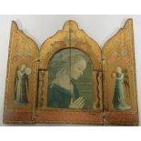 Reproduction triptych of the Virgin Mary with decorative gold leaf and painted decoration, 19cm