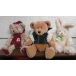 A Harrod's Christmas Teddy Bear for 2001, another for 1999 and an undated Harrods rabbit